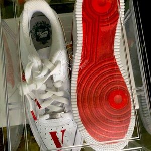 One of a kind VLONE Red bottoms Air Force 1’s